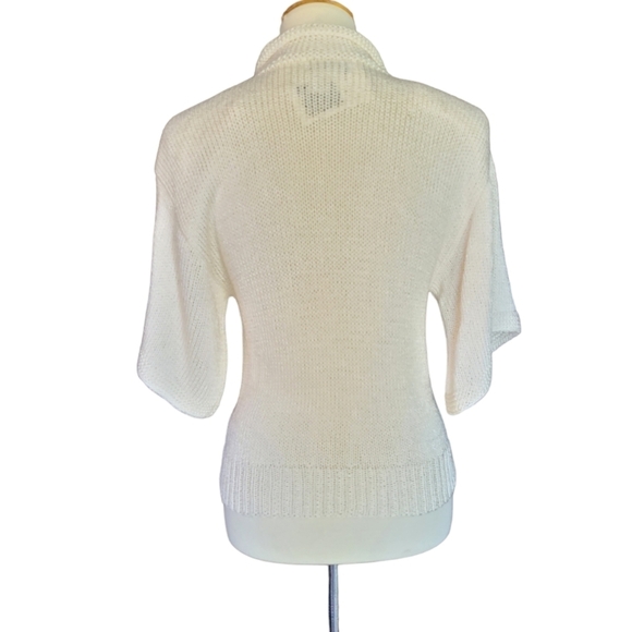 80's Nannel Cream and Rhinestone Open Weave Short Sleeve Sweater - Picture 6 of 7